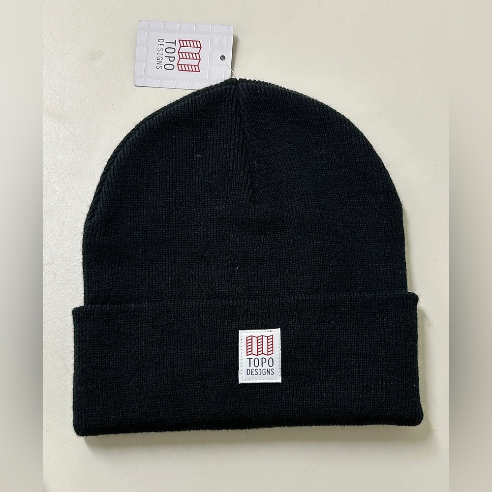 Unisex Adult Topo Designs Black Wool Blend One Size Beanie Cap Hat